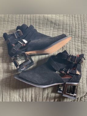 Jeffrey Campbell Open Toe Black Suede Booties Size 8